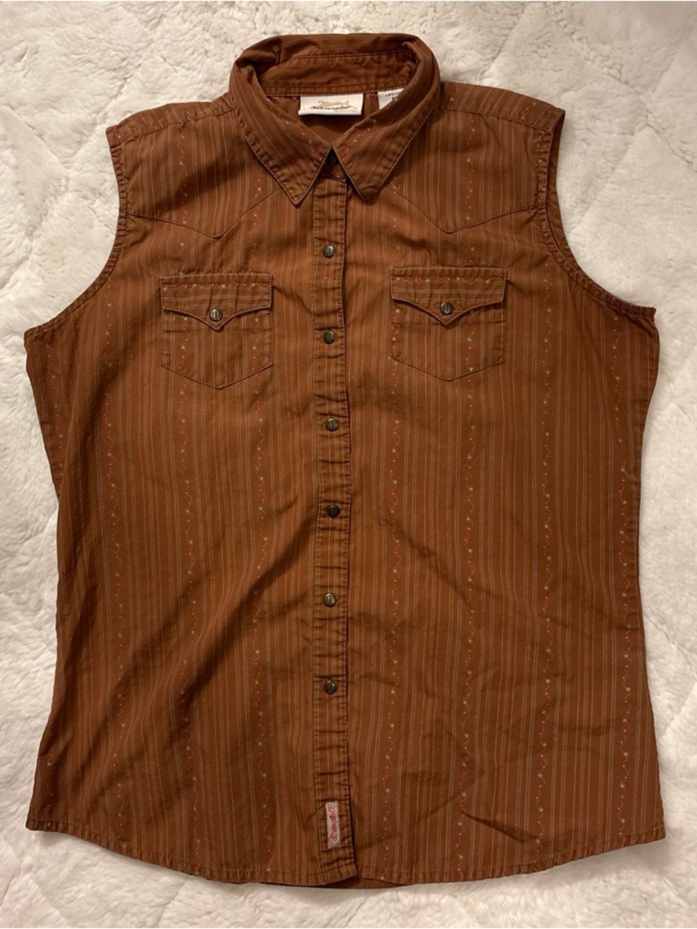 Vintage Women’s  Wrangler Vest Button Down Tank Top Brown Sz M Snap Buttons
